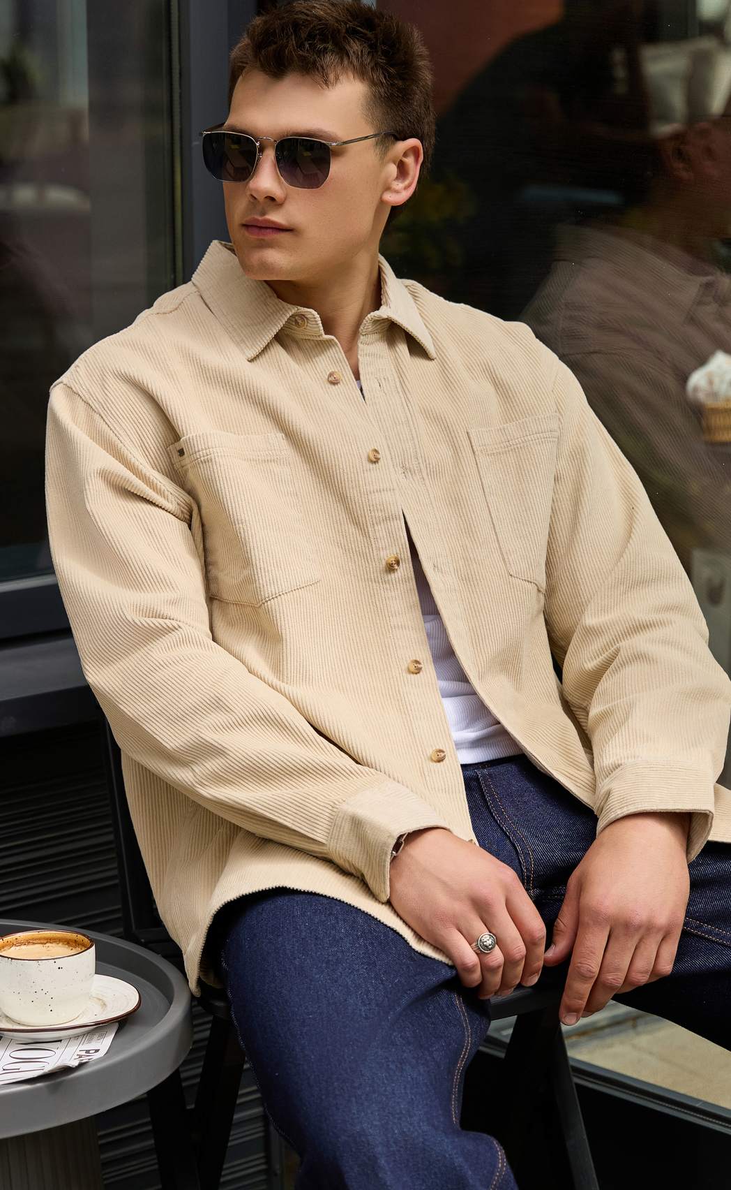 Рубашка вельвет F221-0470 l.beige