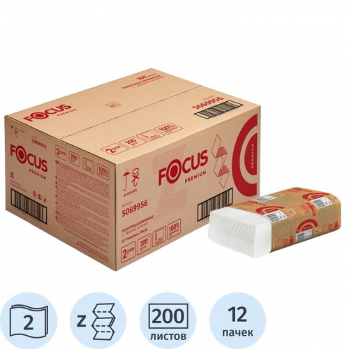 Полотенца бумажные листовые Focus Premium Z-сложения 2-слойные  24*20см 5083775