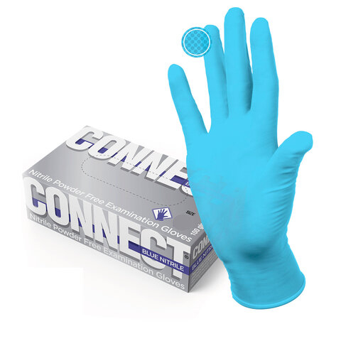 Перчатки смотровые нитриловые CONNECT, голубые, 50 пар (100 штук), размер M (средние), 631130