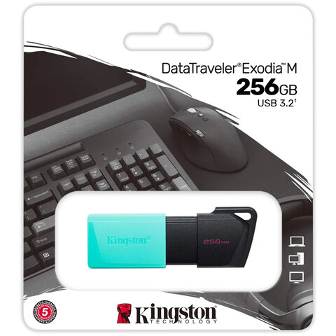 Флеш-диск 256GB KINGSTON DataTraveler Exodia M, разъем USB 3.2, черный/зеленый, DTXM/256GB, 513783