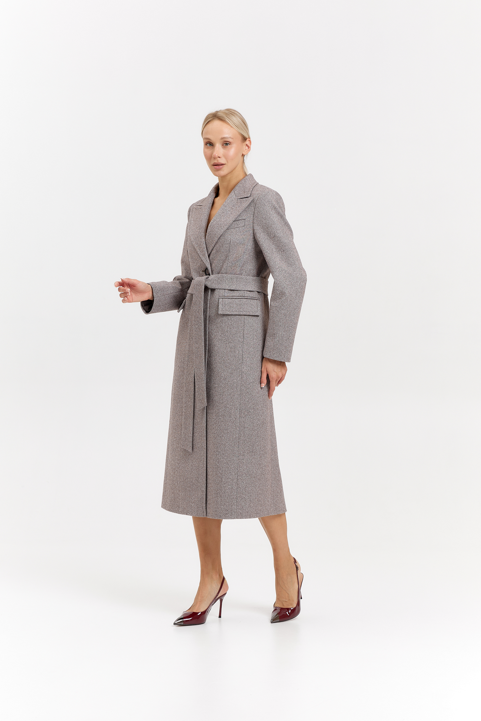 Пальто женское демисезонное 27210 (коричневый/ёлочка)