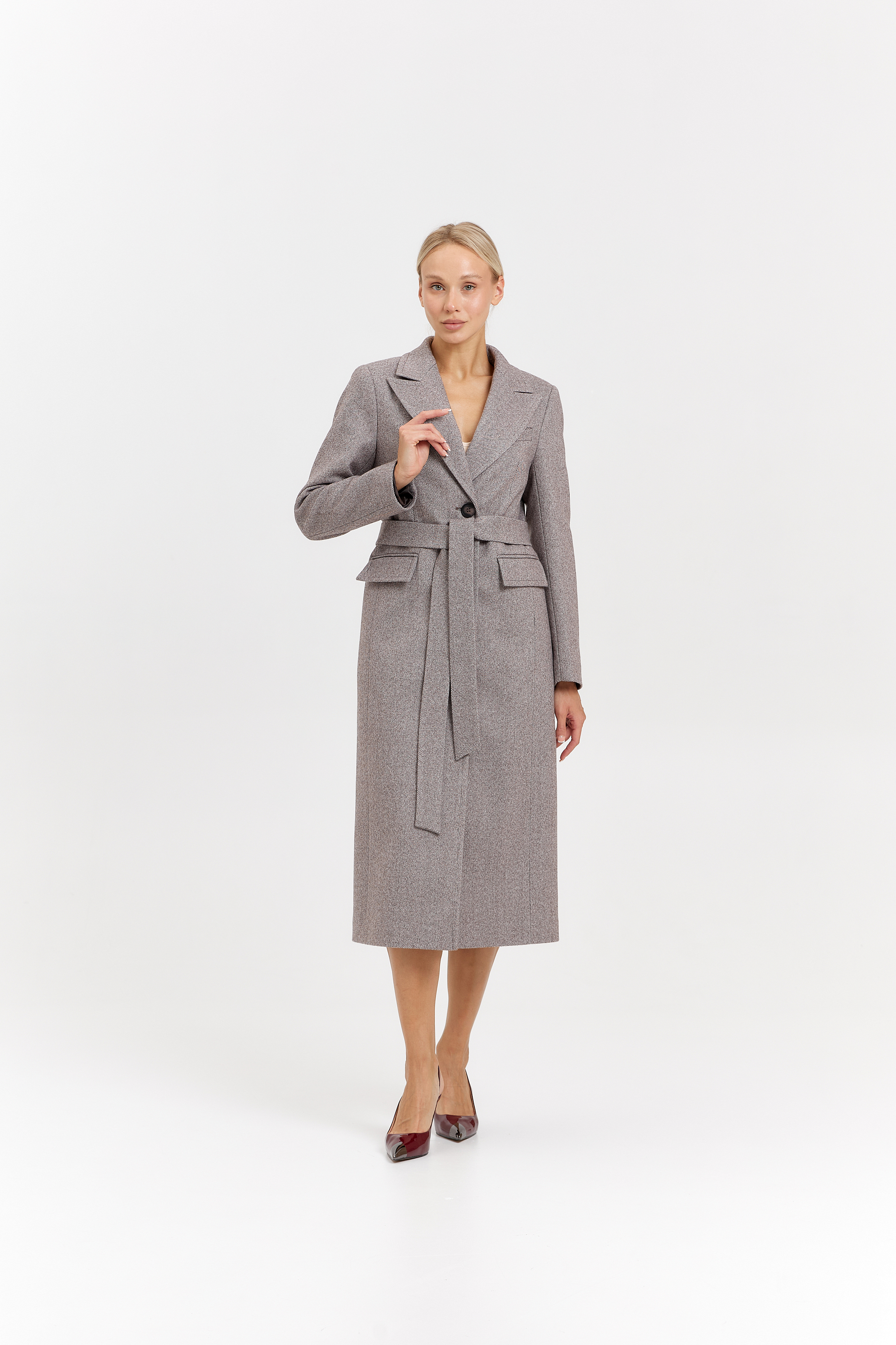 Пальто женское демисезонное 27210 (коричневый/ёлочка)