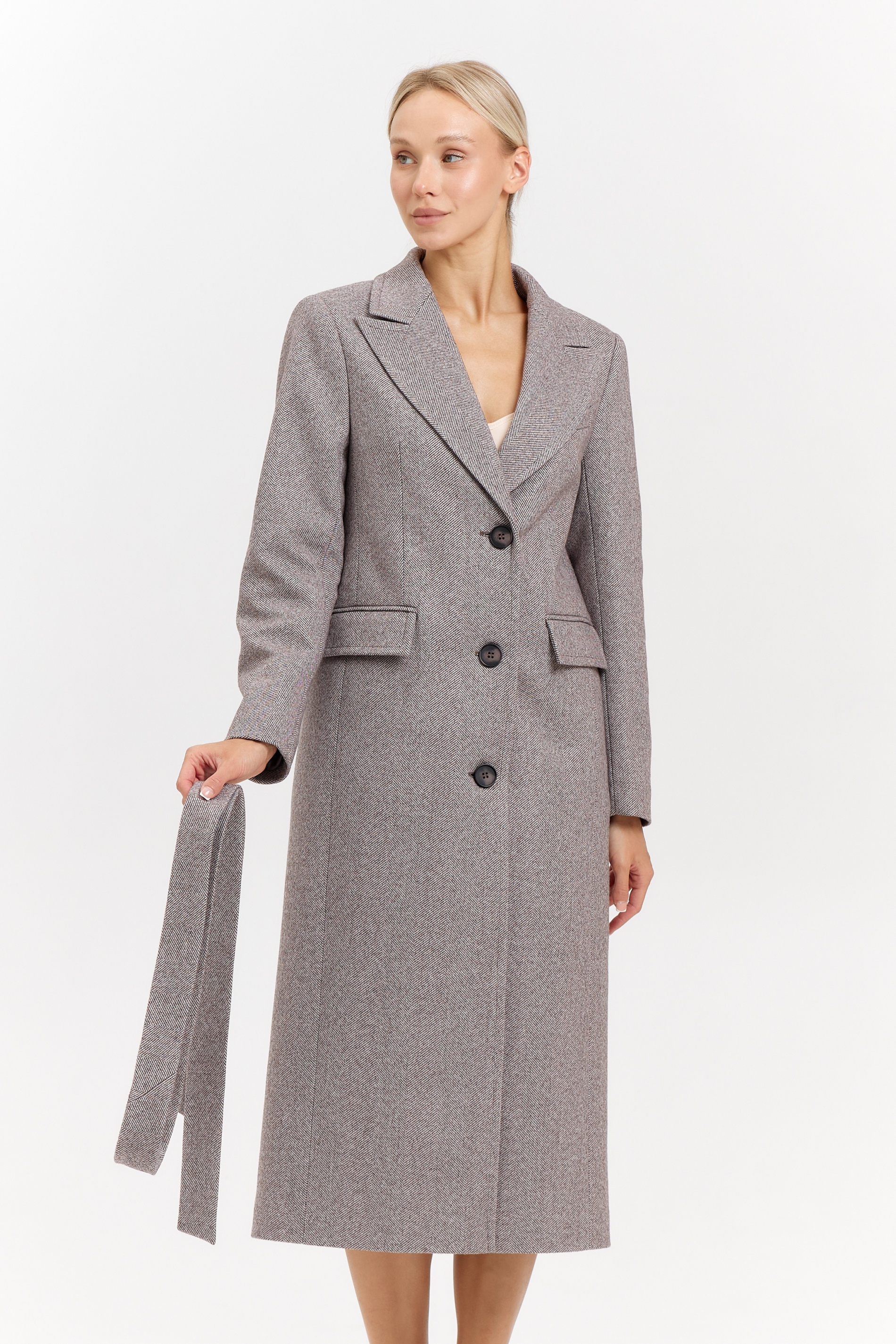 Пальто женское демисезонное 27210 (коричневый/ёлочка)