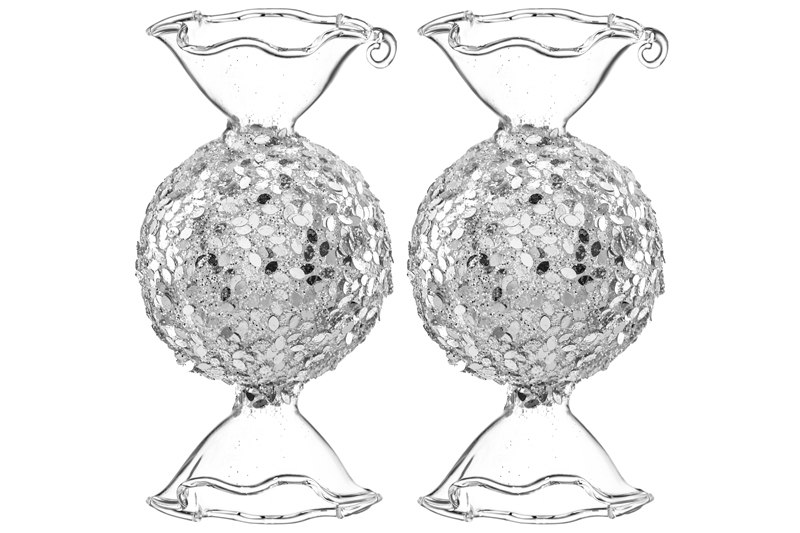 Набор 2 стеклянных новогодних игрушек 12*6 см