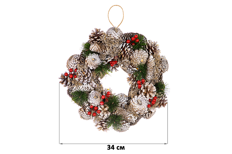 Новогоднее украшение венок 34*34*8 см