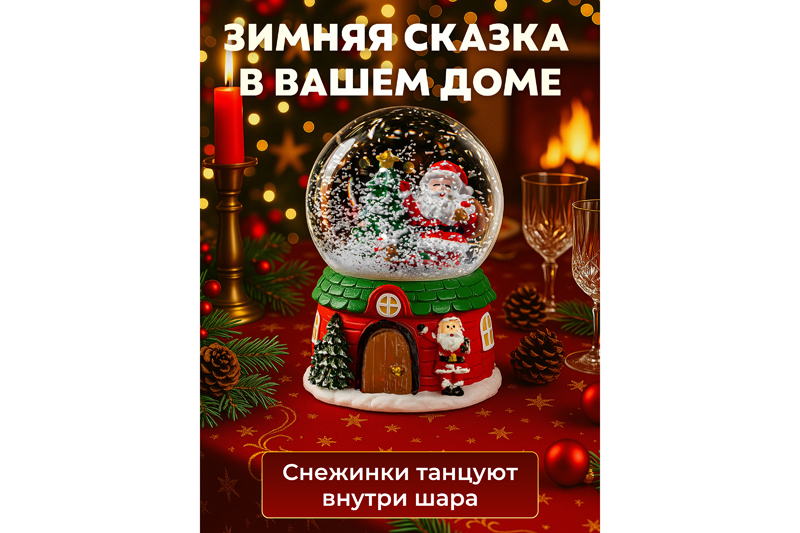 Новогодний шар со снегом 8*8*12,5 см