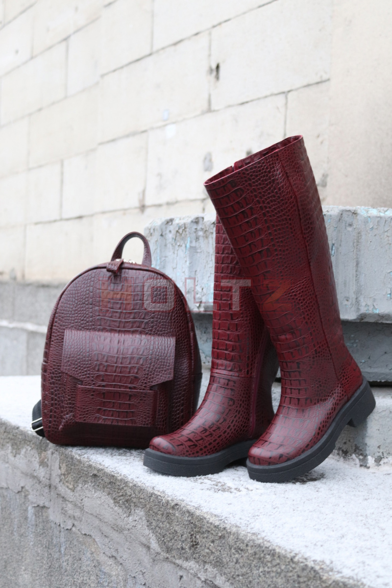 Женские сапоги из бордовой рептилии Asteria 15