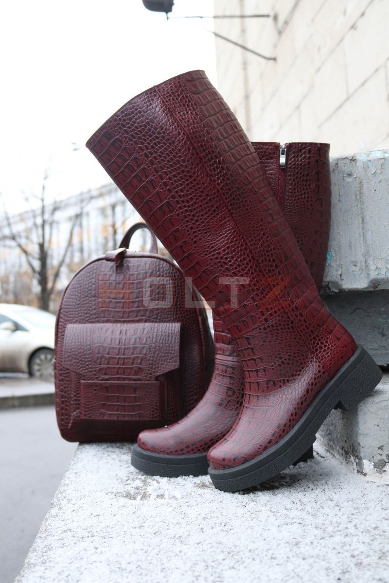 Женские сапоги из бордовой рептилии Asteria 15