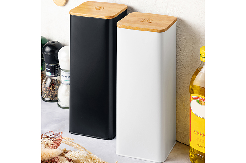 БЫЛО 1527 руб! Набор 2 банок для сыпучих продуктов 2,3 л 9,5*9,5*26,5 см, белая + черная с бамбук.крышк