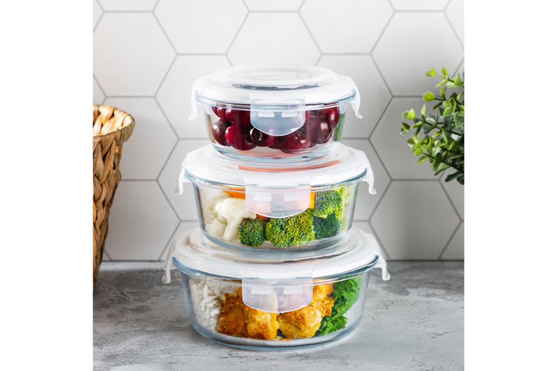 БЫЛО 980 руб! Набор 3 круглых контейнеров 400 мл, 600 мл, 950 мл с пластик. крышк. с защел., с сил.уплотн