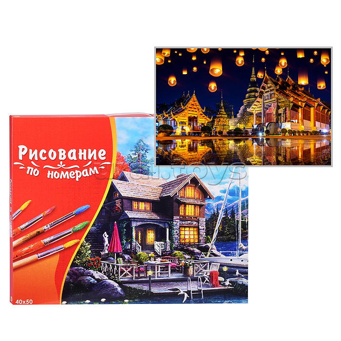 Холст с красками 40х50 Палитра. Фанарики в вечернем Бангкоке (20 цв)