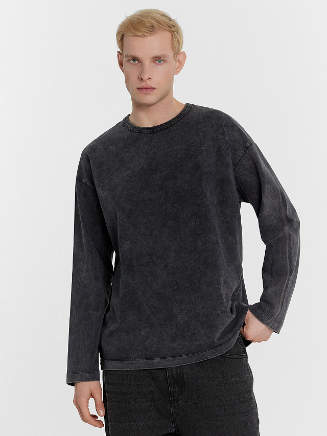 Лонгслив мужской черный с обработкой эйсид