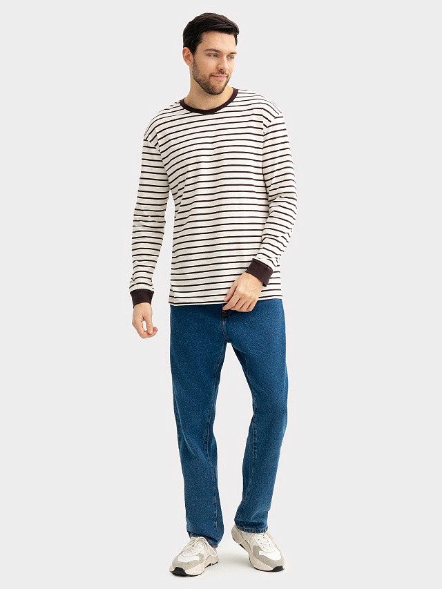 Лонгслив мужской в молочно-шоколадную полоску