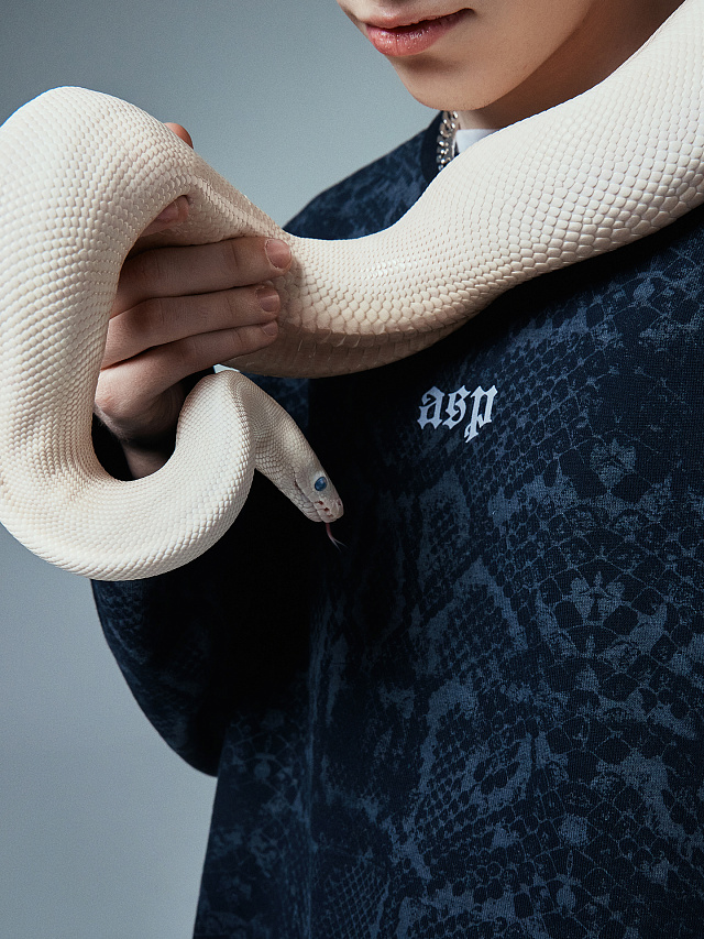 Лонгслив мужской черный со змеиным принтом