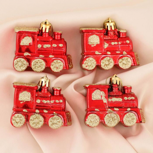 Ёлочные игрушки 4 шт. «Паровозик», 6.5×4.5 см, красно-золотой
