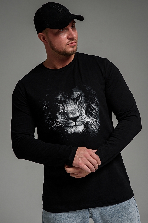 Мужской лонгслив 8514/1 / черный+лев