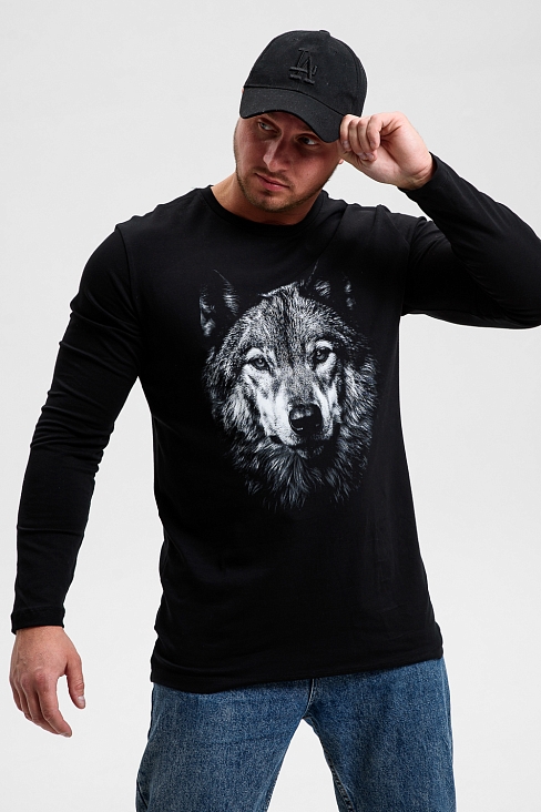 Мужской лонгслив 8514/1 / черный+волк