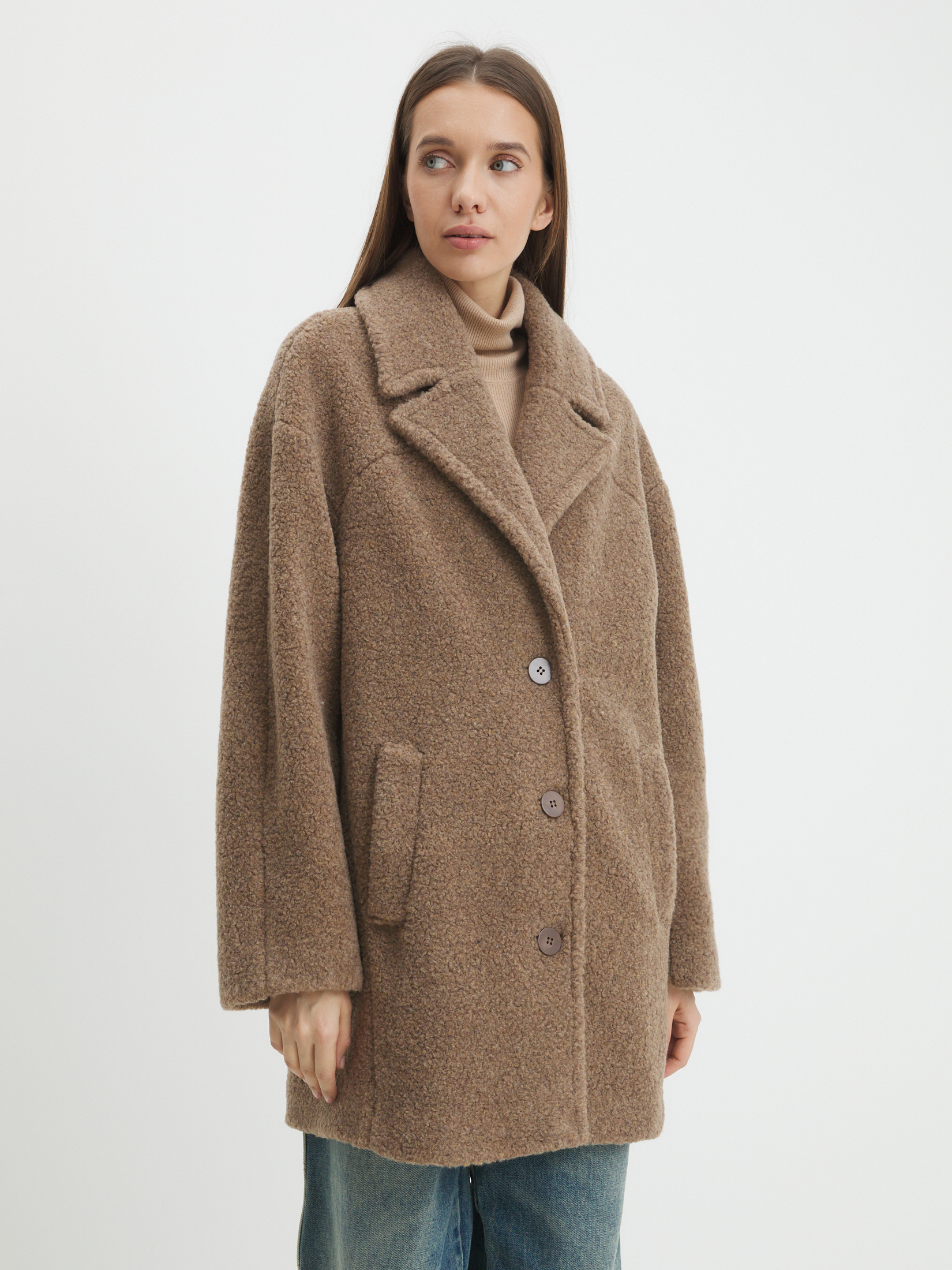 Женское полупальто тедди MAISON DAVID DIANA_TEDDY 05 4481662, серо-коричневый