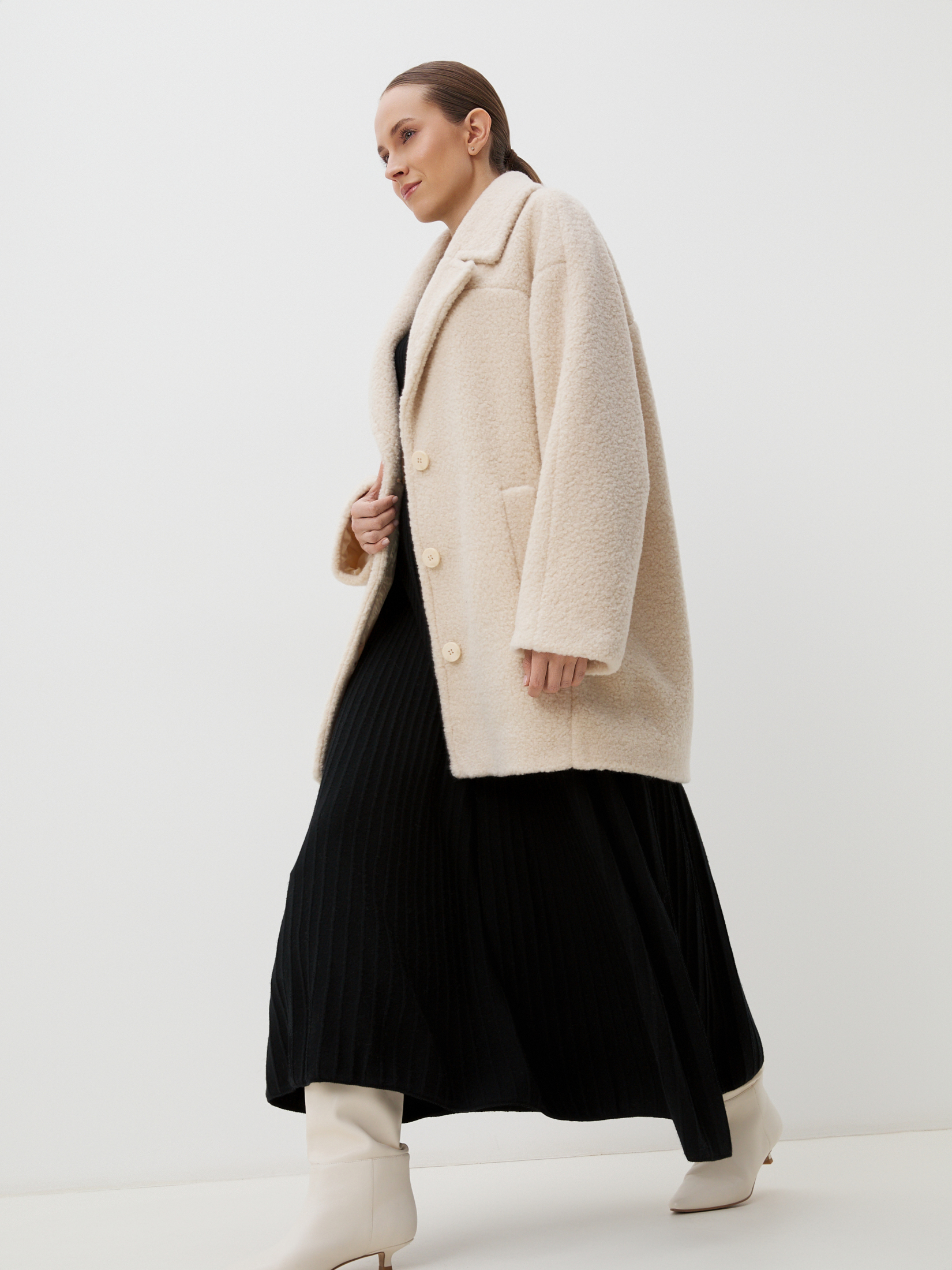 Женское полупальто тедди MAISON DAVID DIANA_TEDDY 05 4507932, молочно-бежевый