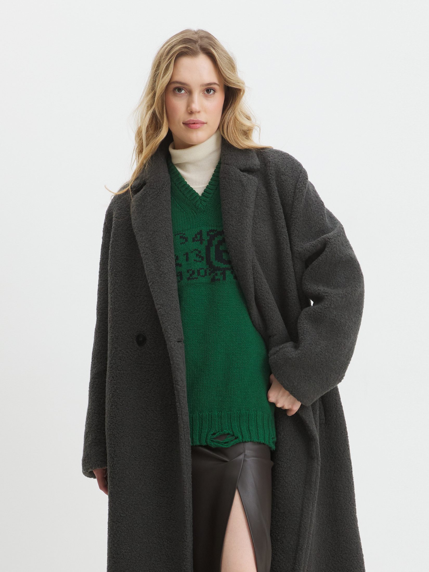 Женское пальто тедди MAISON DAVID SONIA_TEDDY 05 4518985, темно-серый