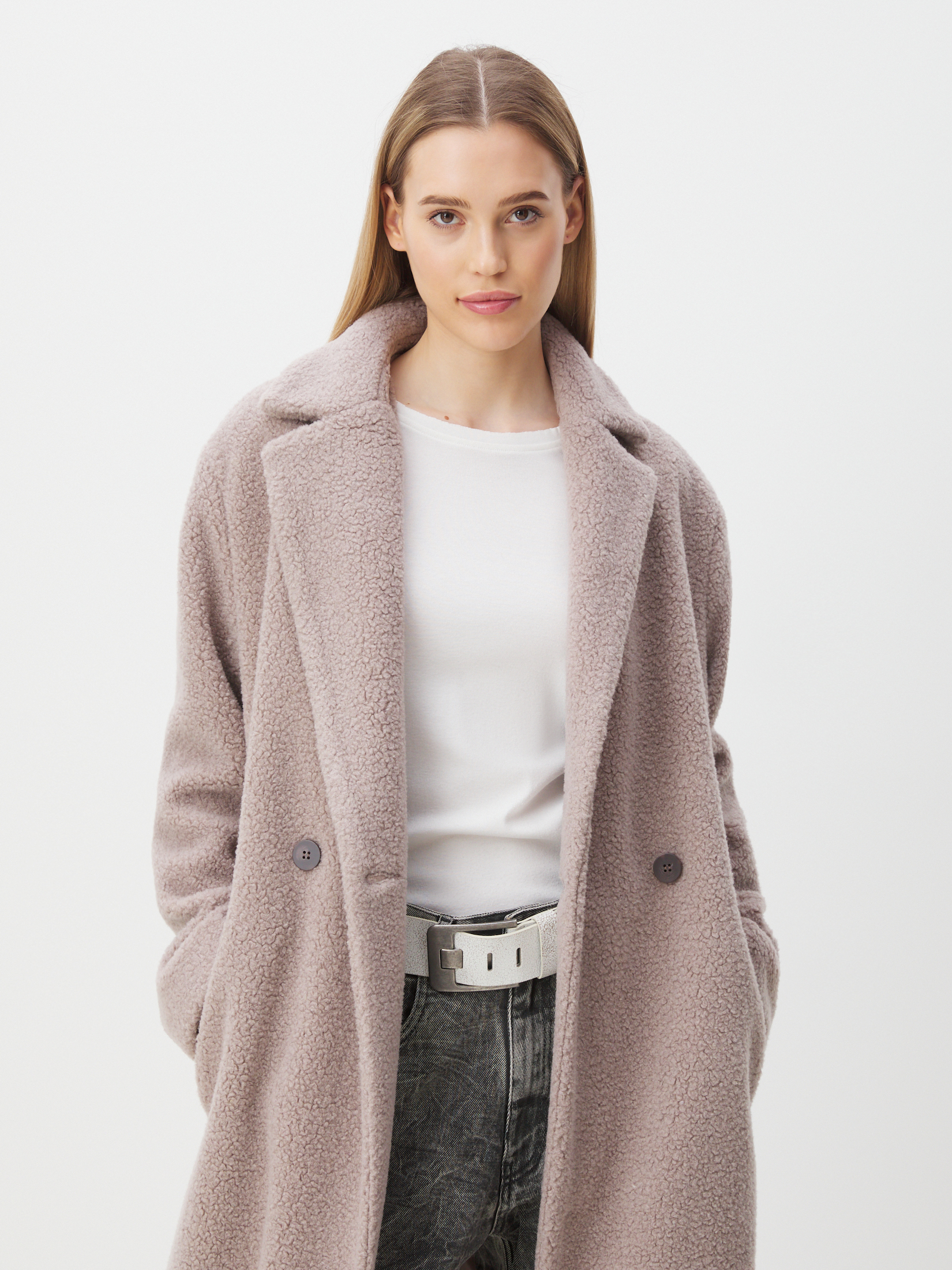Женское пальто тедди MAISON DAVID NASTIA_TEDDY 05 4560759, серо-розовый
