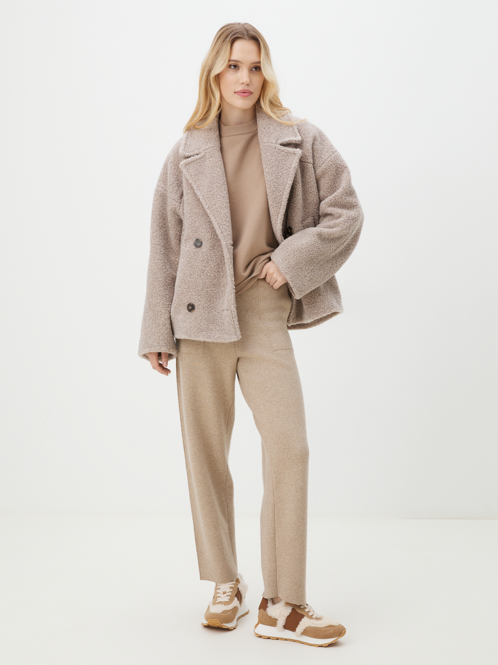 Женское полупальто тедди MAISON DAVID LILOU_TEDDY 4293599, серо-бежевый