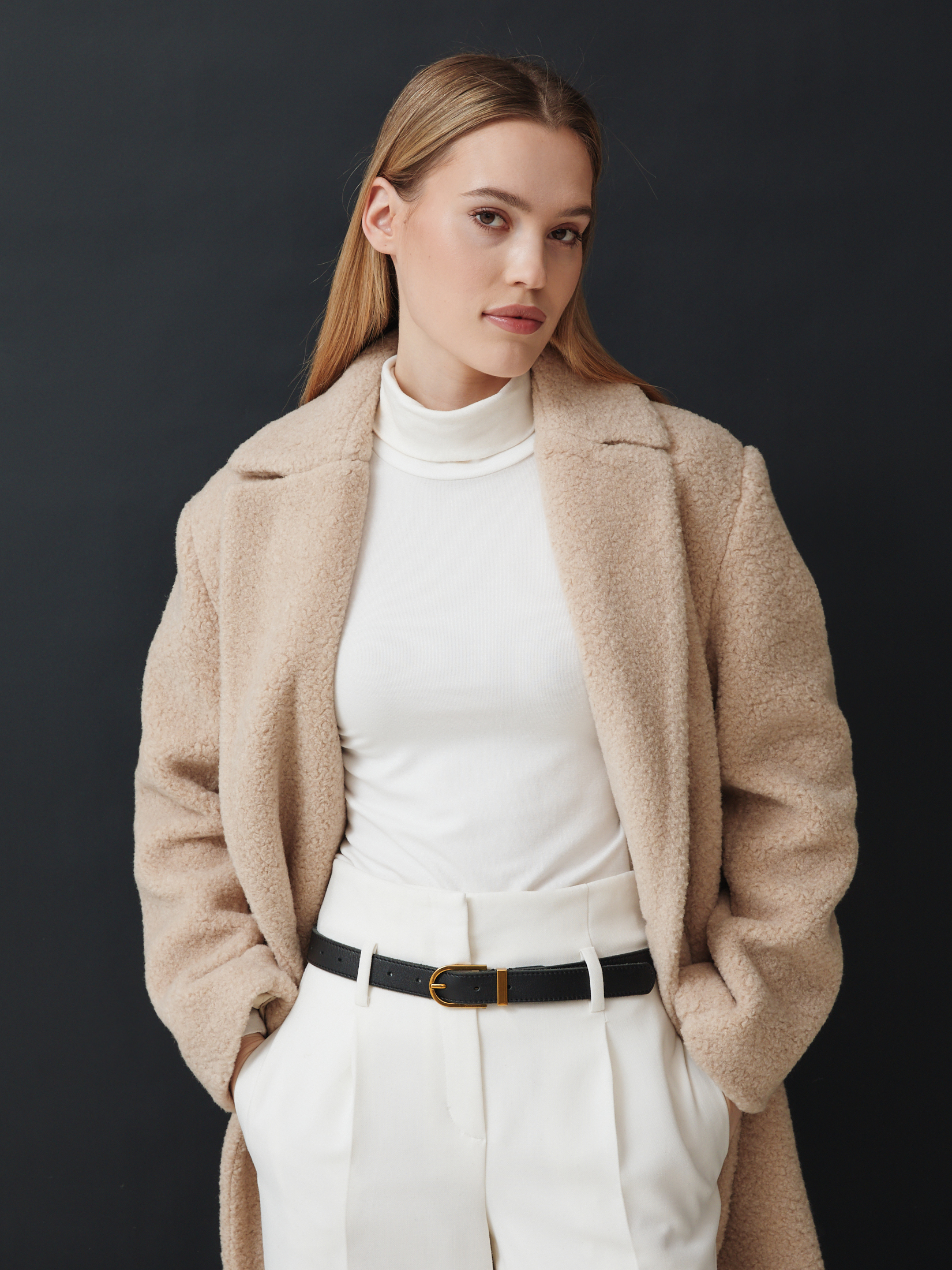 Женское пальто тедди MAISON DAVID SONIA_TEDDY 05 4508118, светло-бежевый