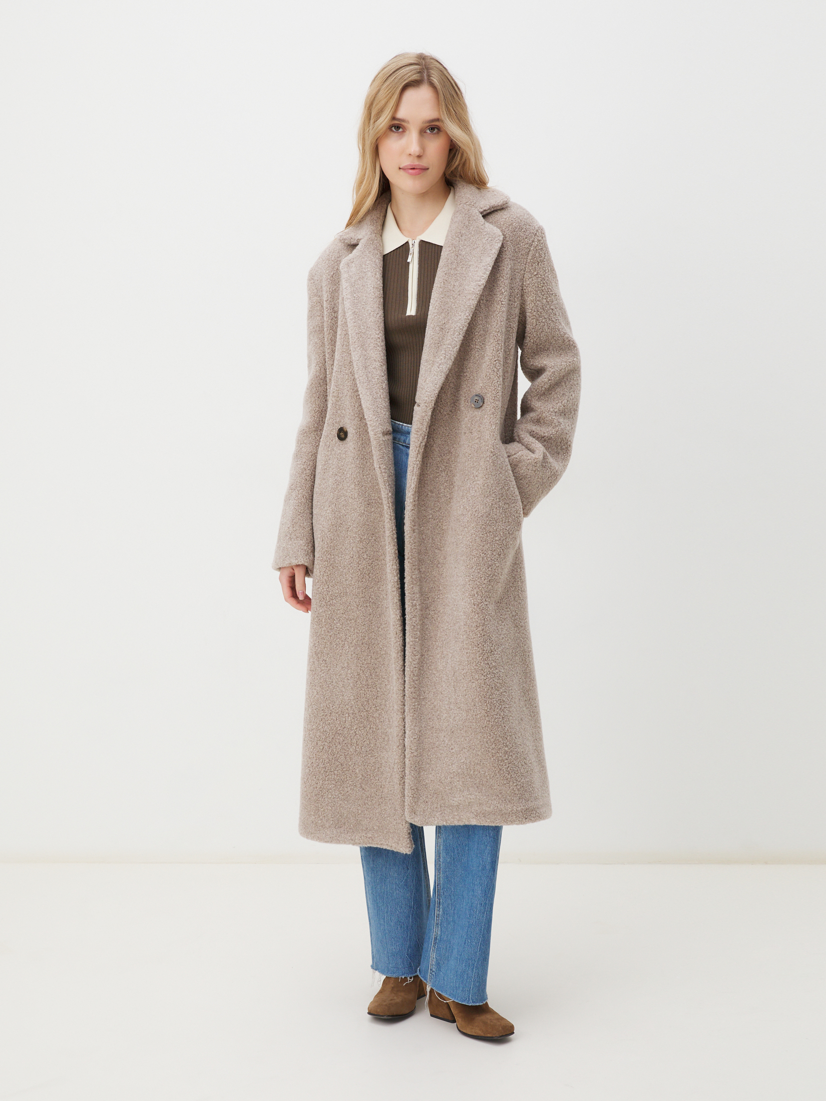 Женское пальто тедди MAISON DAVID MALTA_TEDDY 4301555, серо-бежевый