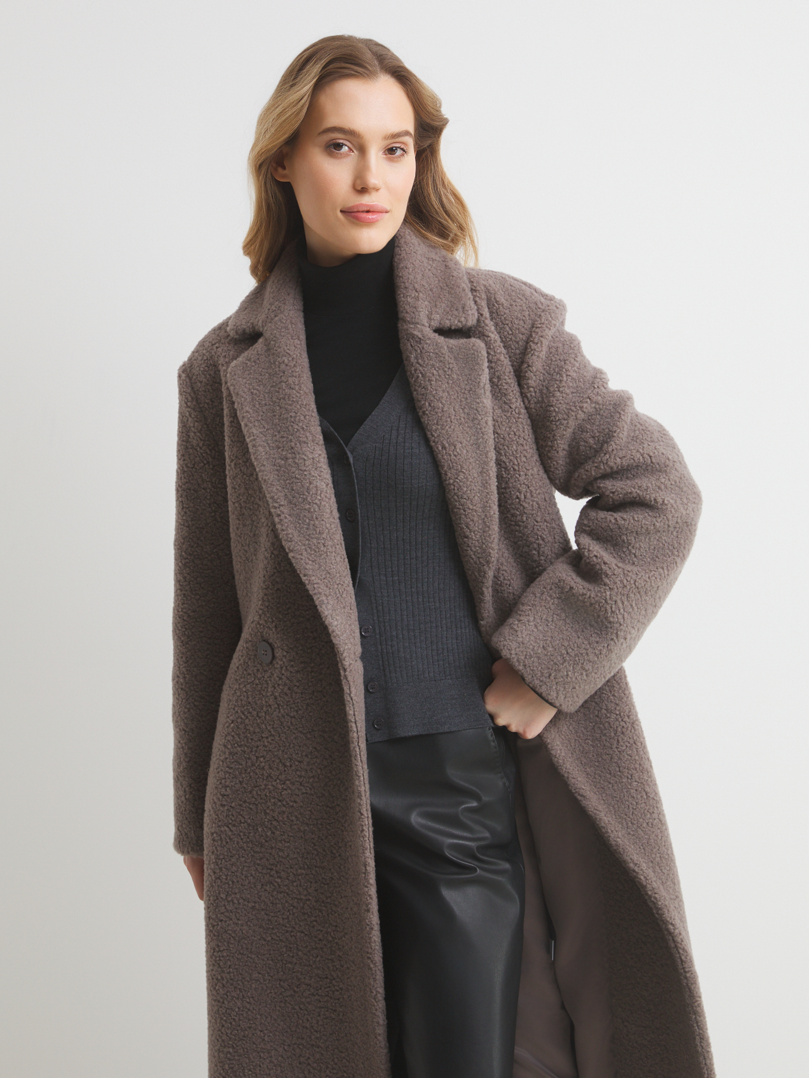 Женское пальто тедди MAISON DAVID NASTIA_TEDDY 05 4560738, коричнево-серый