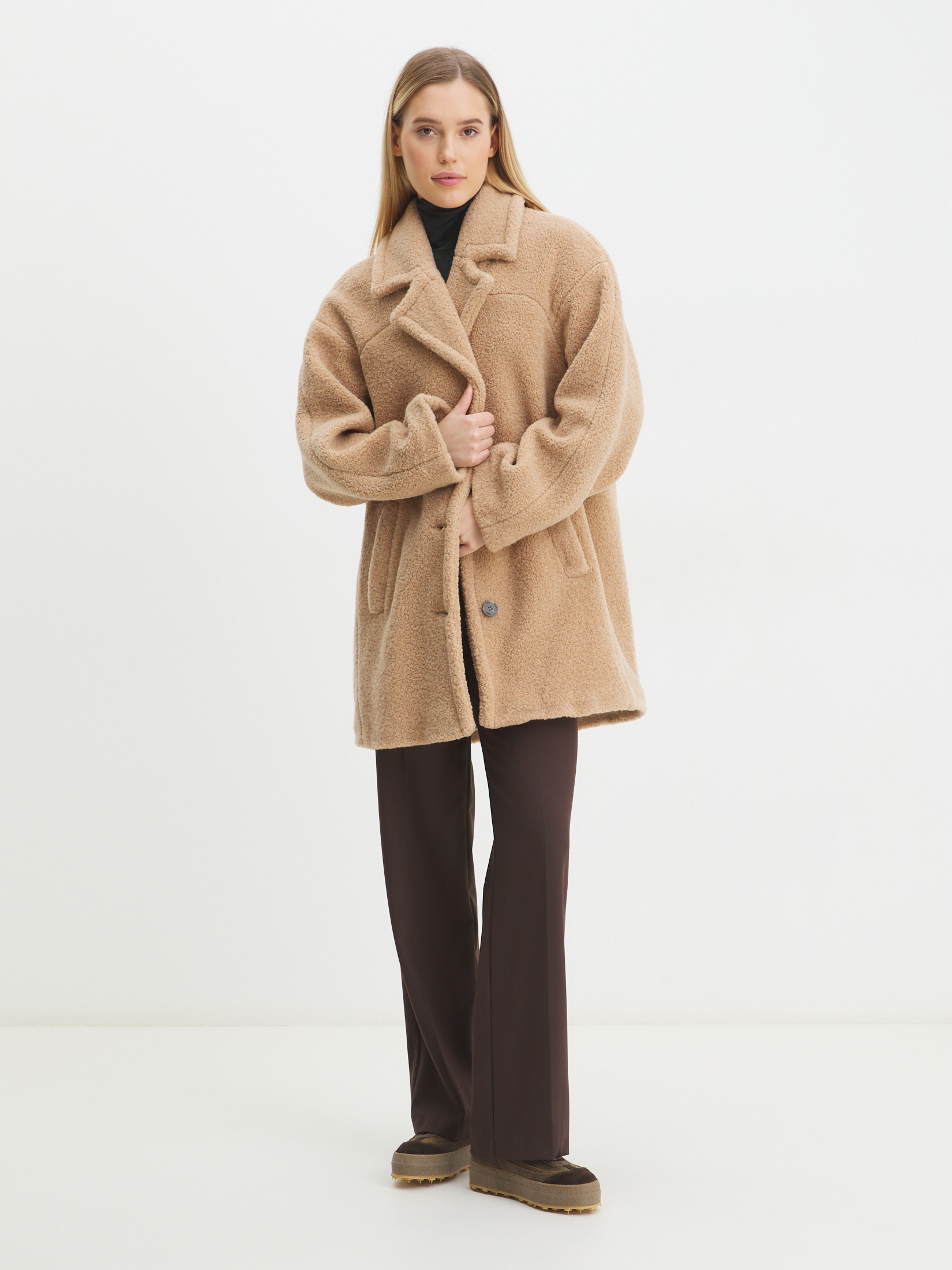 Женское полупальто тедди MAISON DAVID DIANA_TEDDY 4394594, бежевый