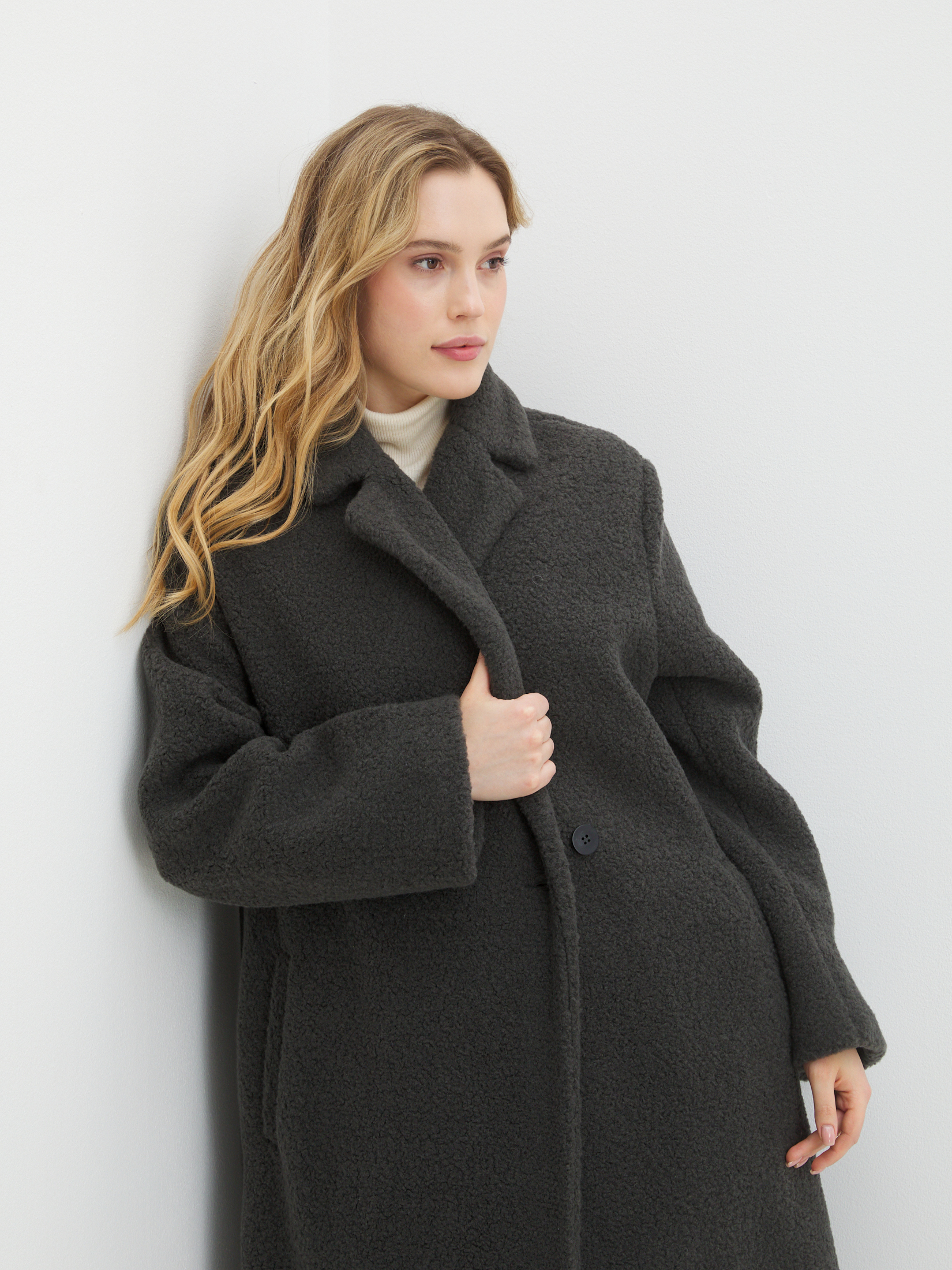 Женское пальто тедди MAISON DAVID SONIA_TEDDY 05 4518985, темно-серый