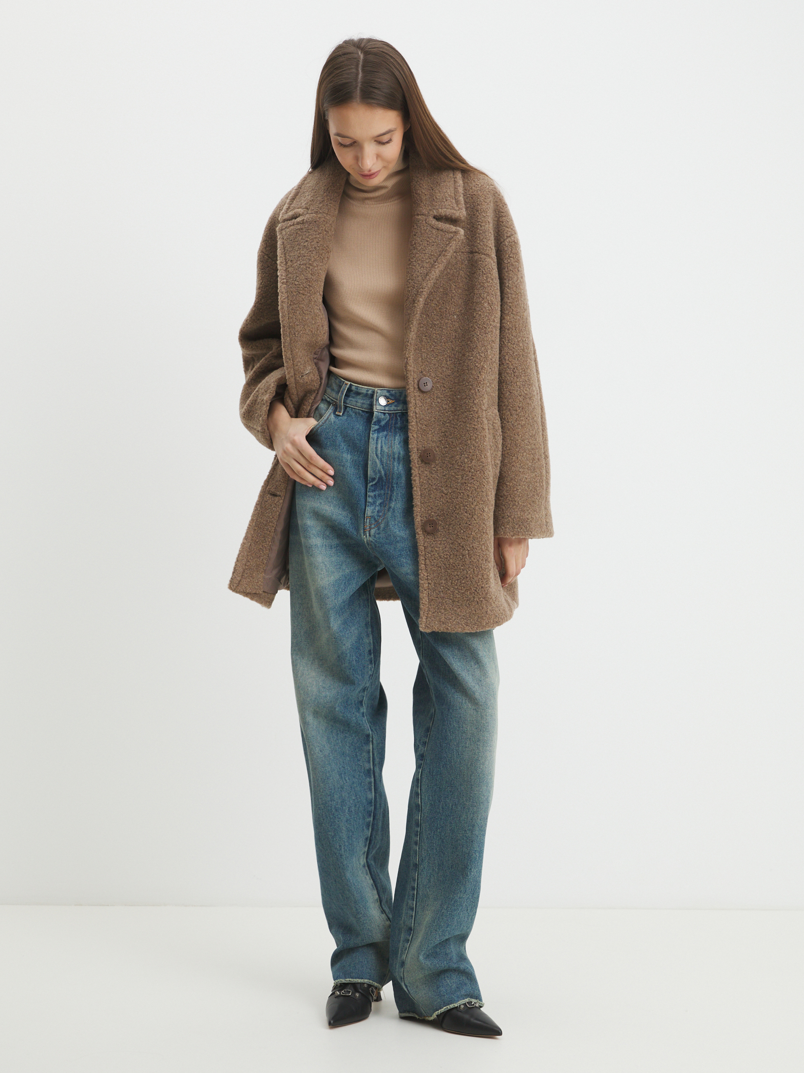 Женское полупальто тедди MAISON DAVID DIANA_TEDDY 05 4481662, серо-коричневый