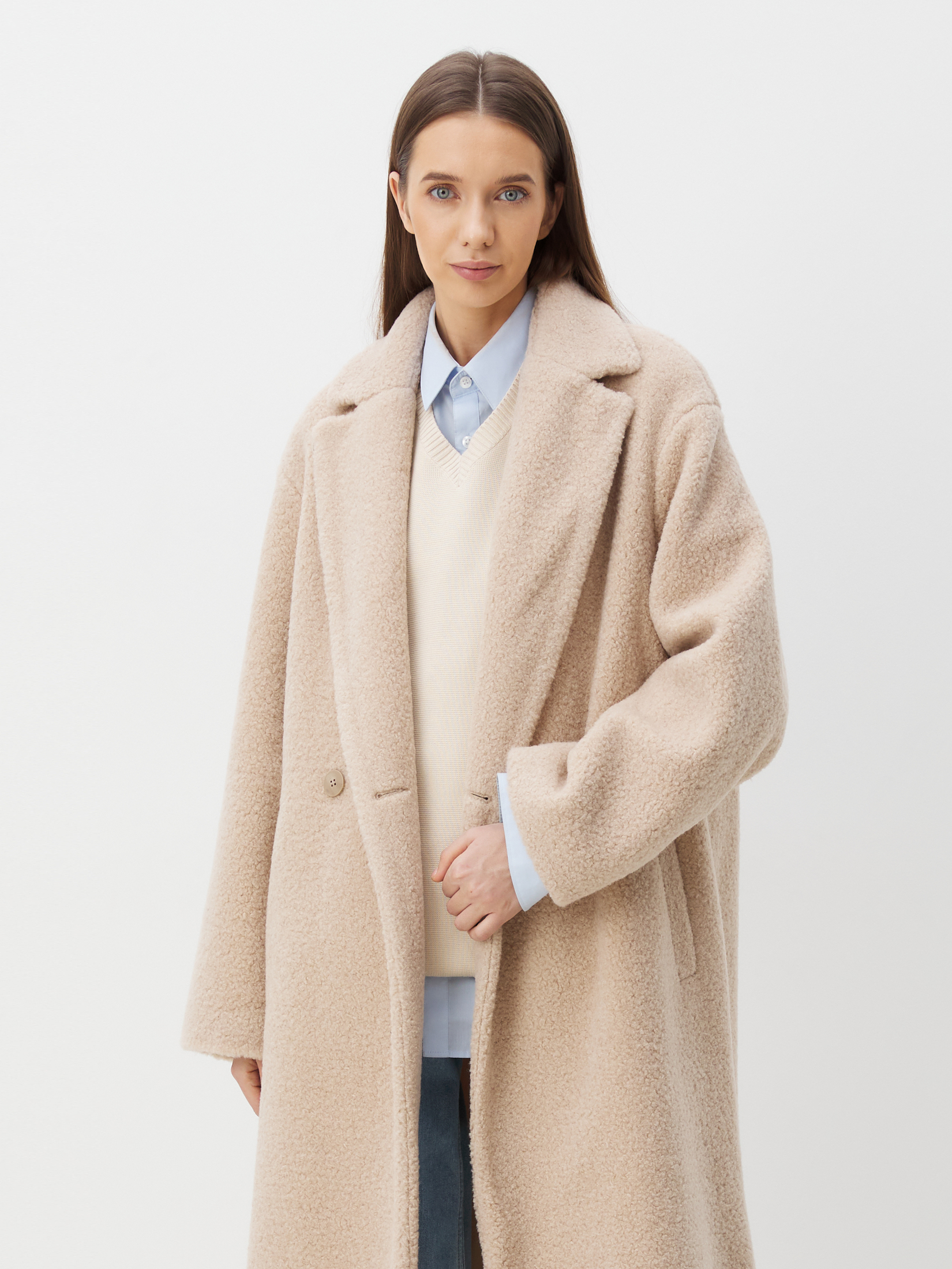 Женское пальто тедди MAISON DAVID KARINA_TEDDY 05 4508376, светло-бежевый