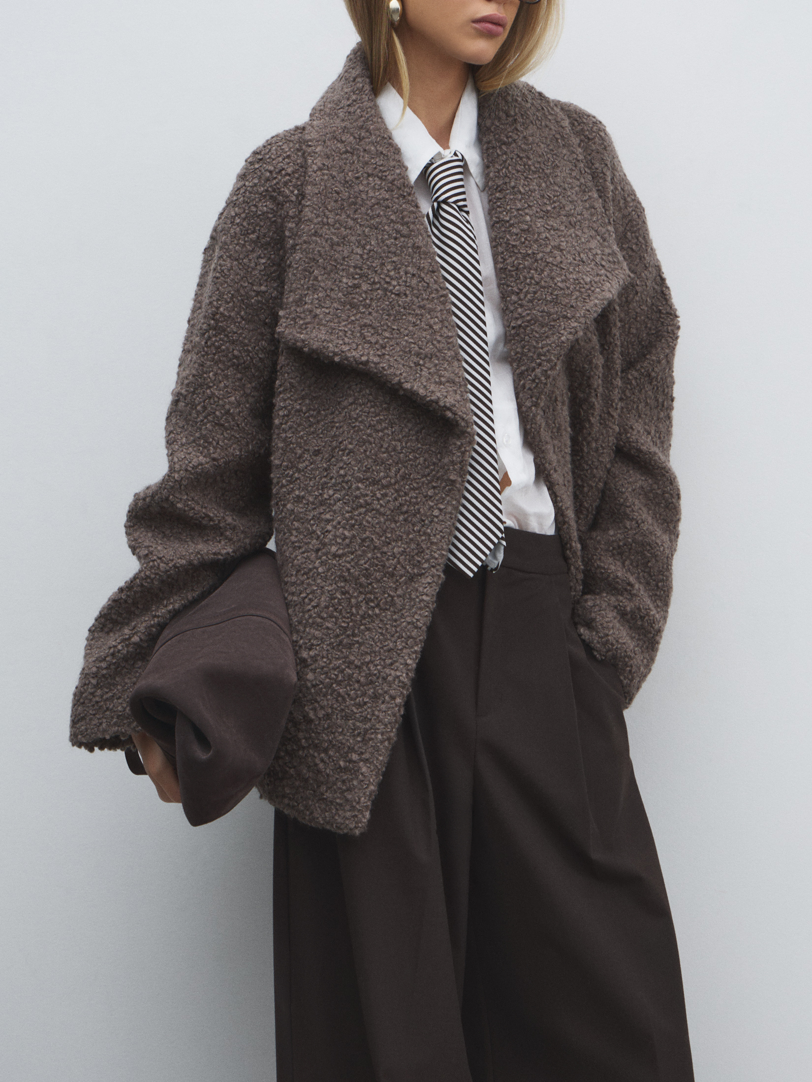 Женское полупальто MAISON DAVID MARTHE_ALPACO 4858851, коричнево-серый