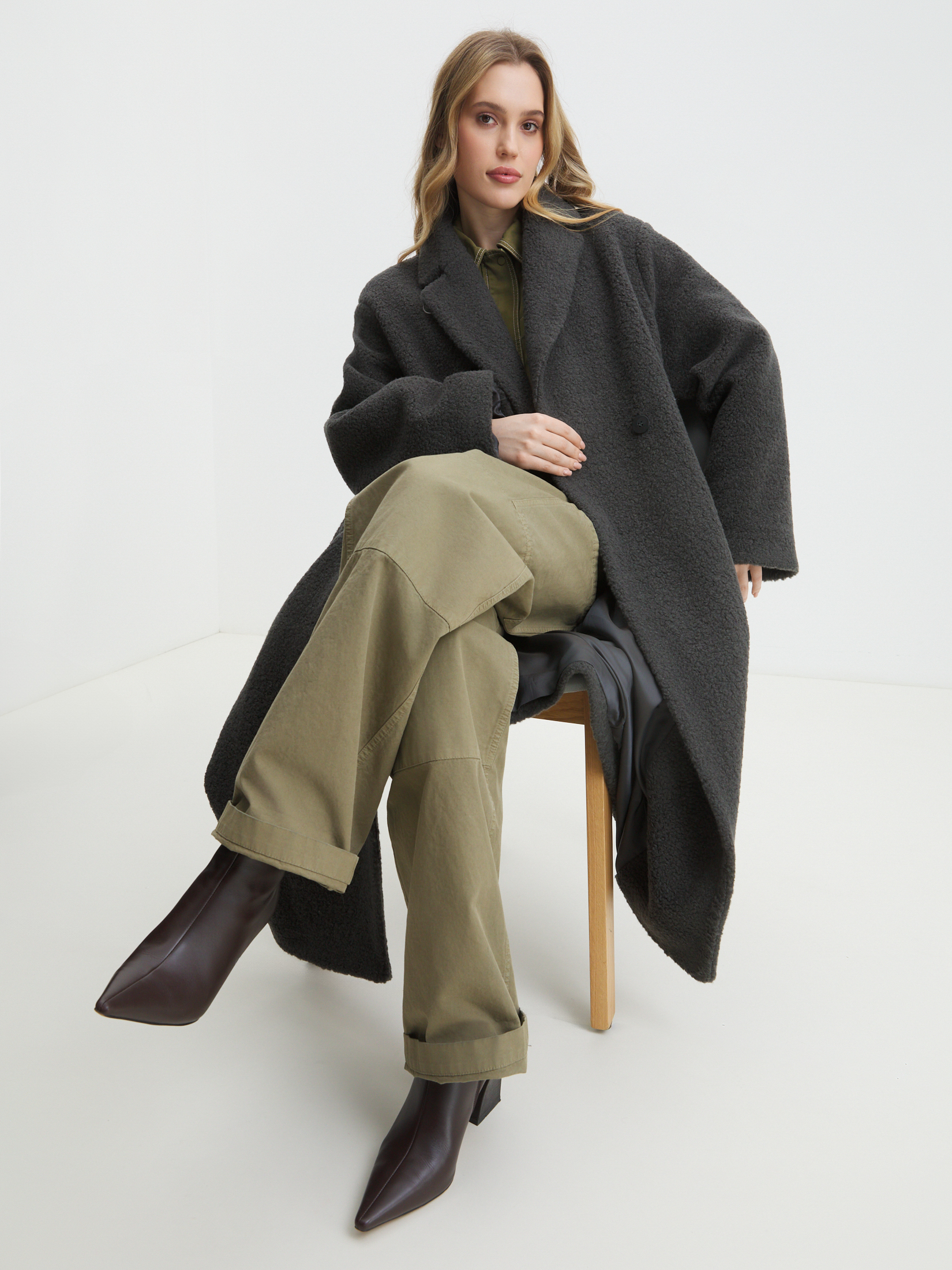 Женское пальто тедди MAISON DAVID KARINA_TEDDY 05 4508348, темно-серый