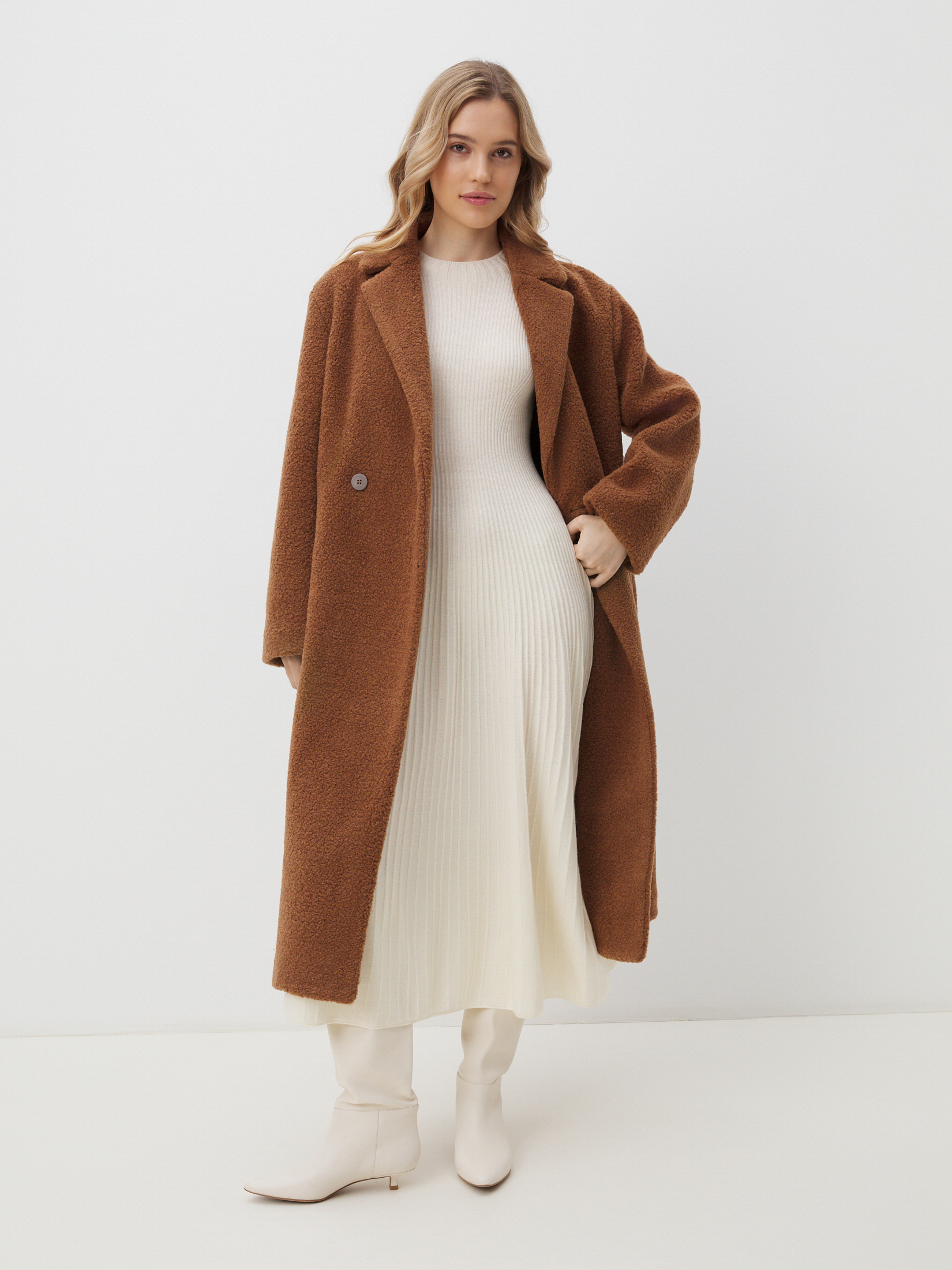 Женское пальто тедди MAISON DAVID SONIA_TEDDY 05 4459158, коричневый