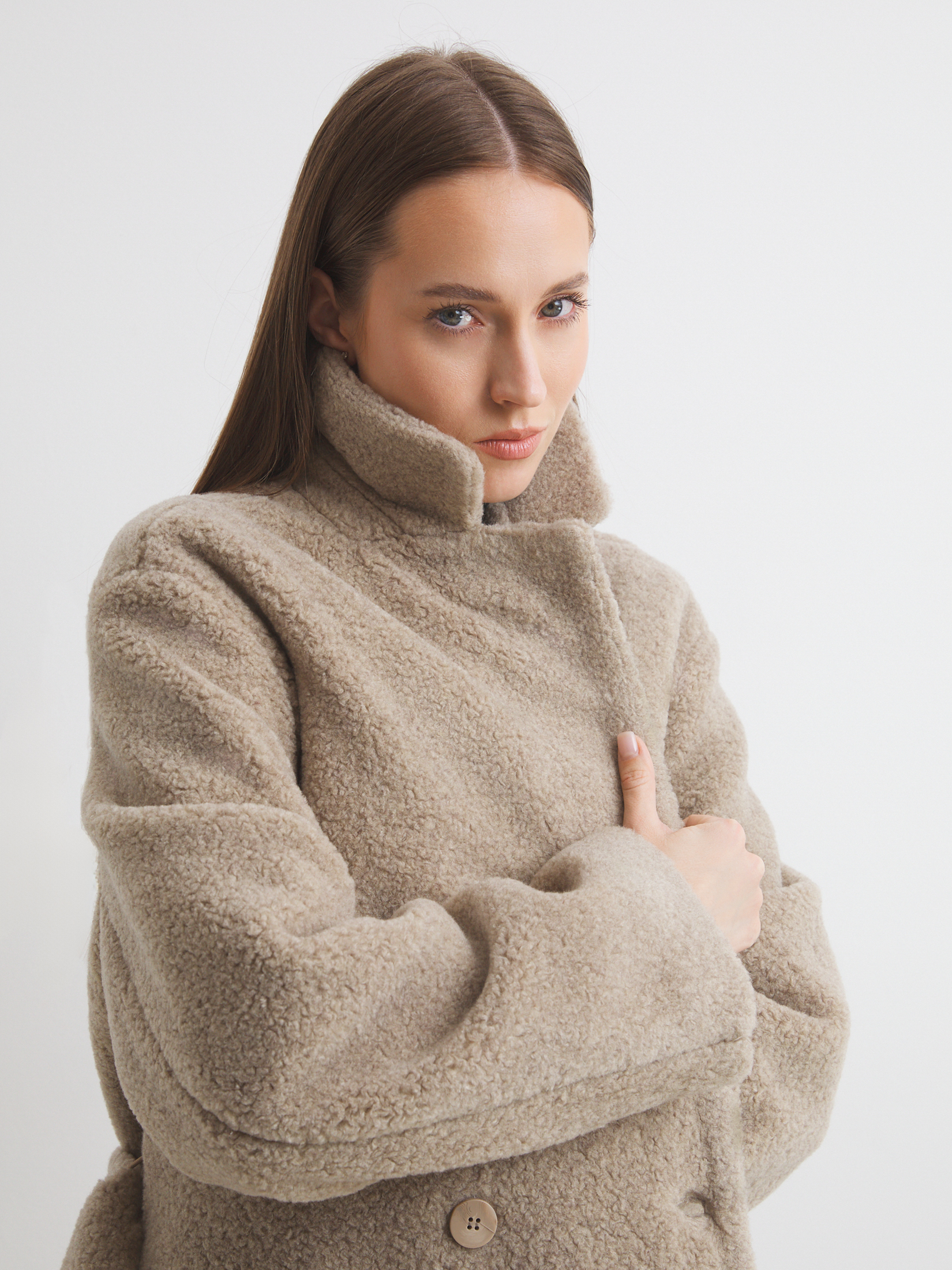 Женское пальто тедди MAISON DAVID NASTIA_TEDDY 05 4560745, серо-бежевый