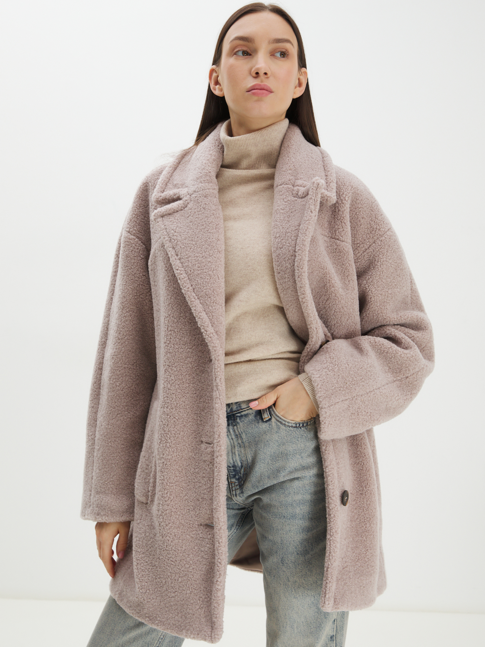 Женское полупальто тедди MAISON DAVID DIANA_TEDDY 4394588, серо-розовый