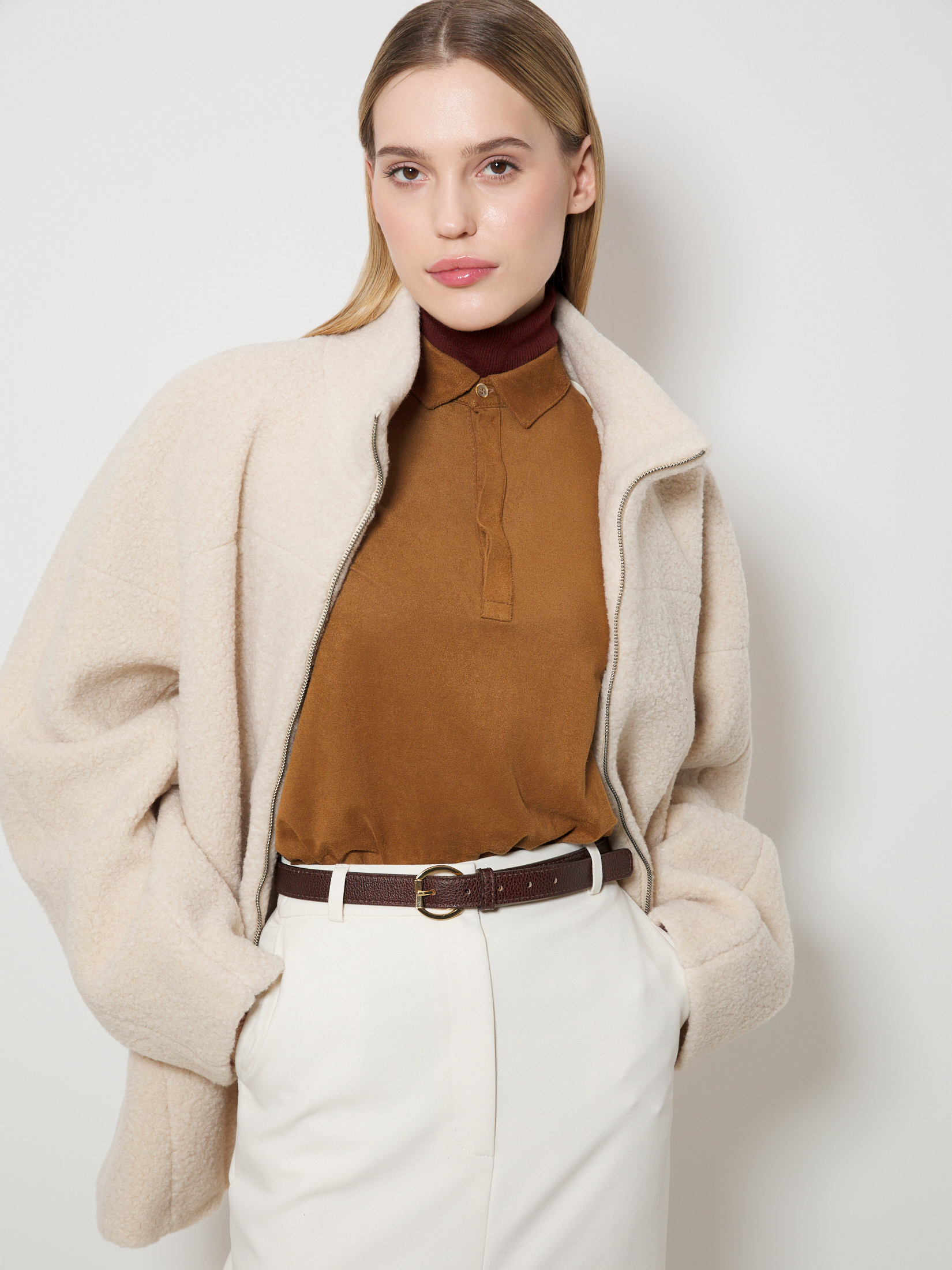 Женское полупальто тедди MAISON DAVID MARGOT_TEDDY 05 4507995, молочно-бежевый