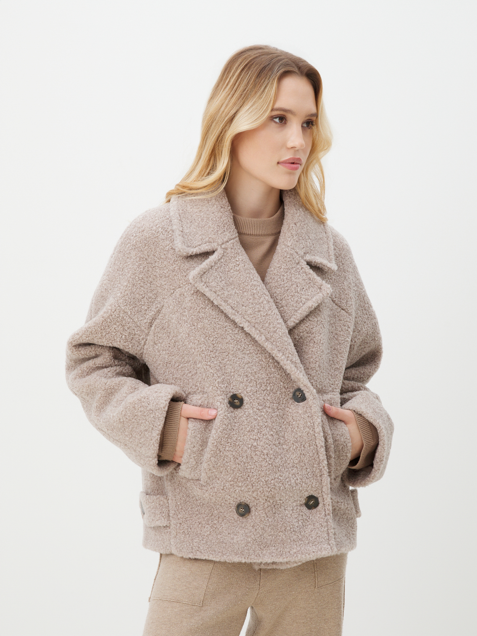 Женское полупальто тедди MAISON DAVID LILOU_TEDDY 4293599, серо-бежевый