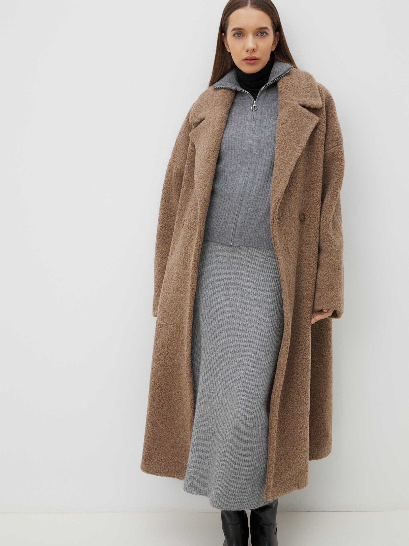 Женское пальто тедди MAISON DAVID JULIA_TEDDY 05 4481866, серо-коричневый