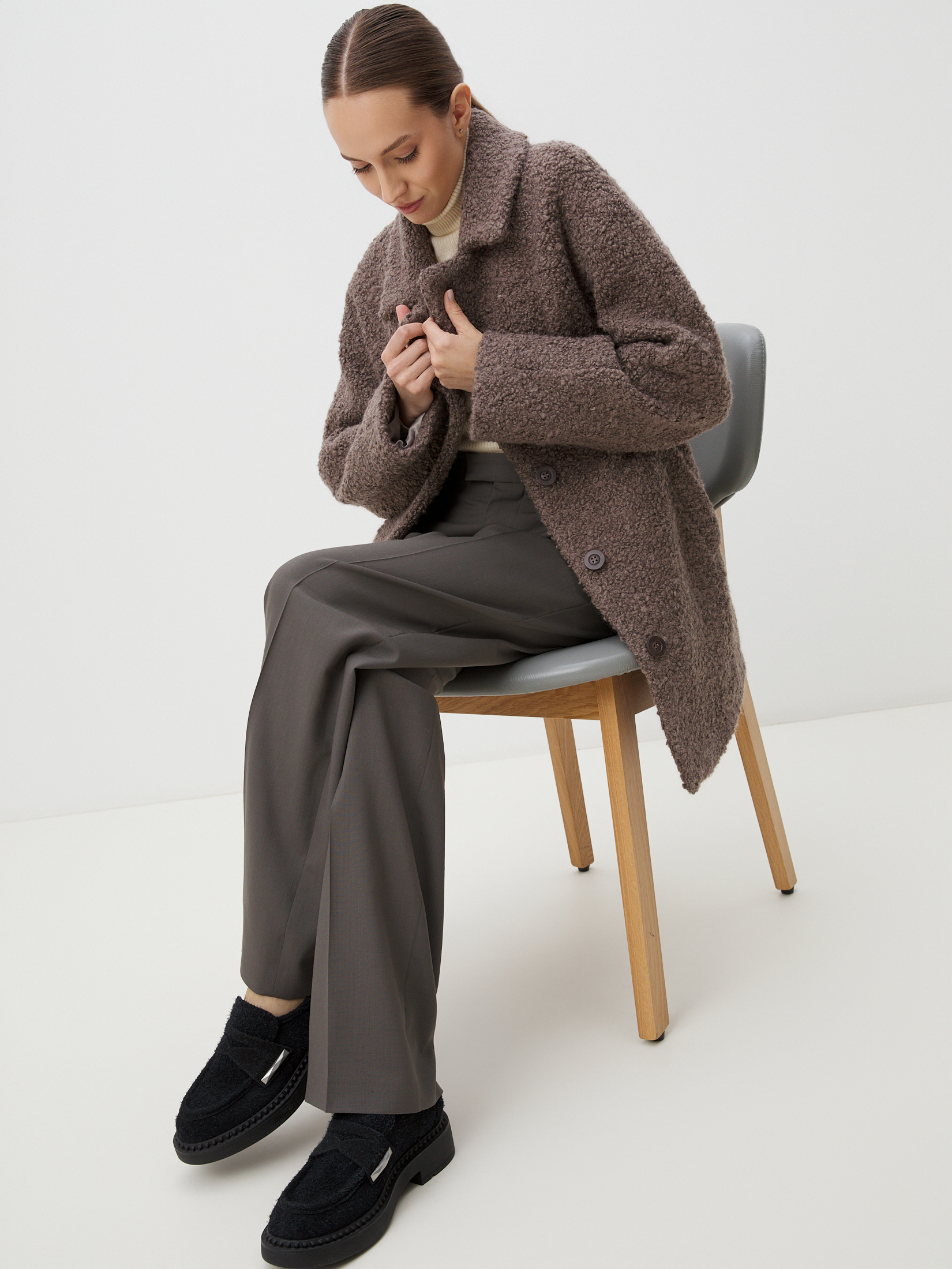 Женское полупальто MAISON DAVID DIANA_ALPACO 4439884, коричнево-серый