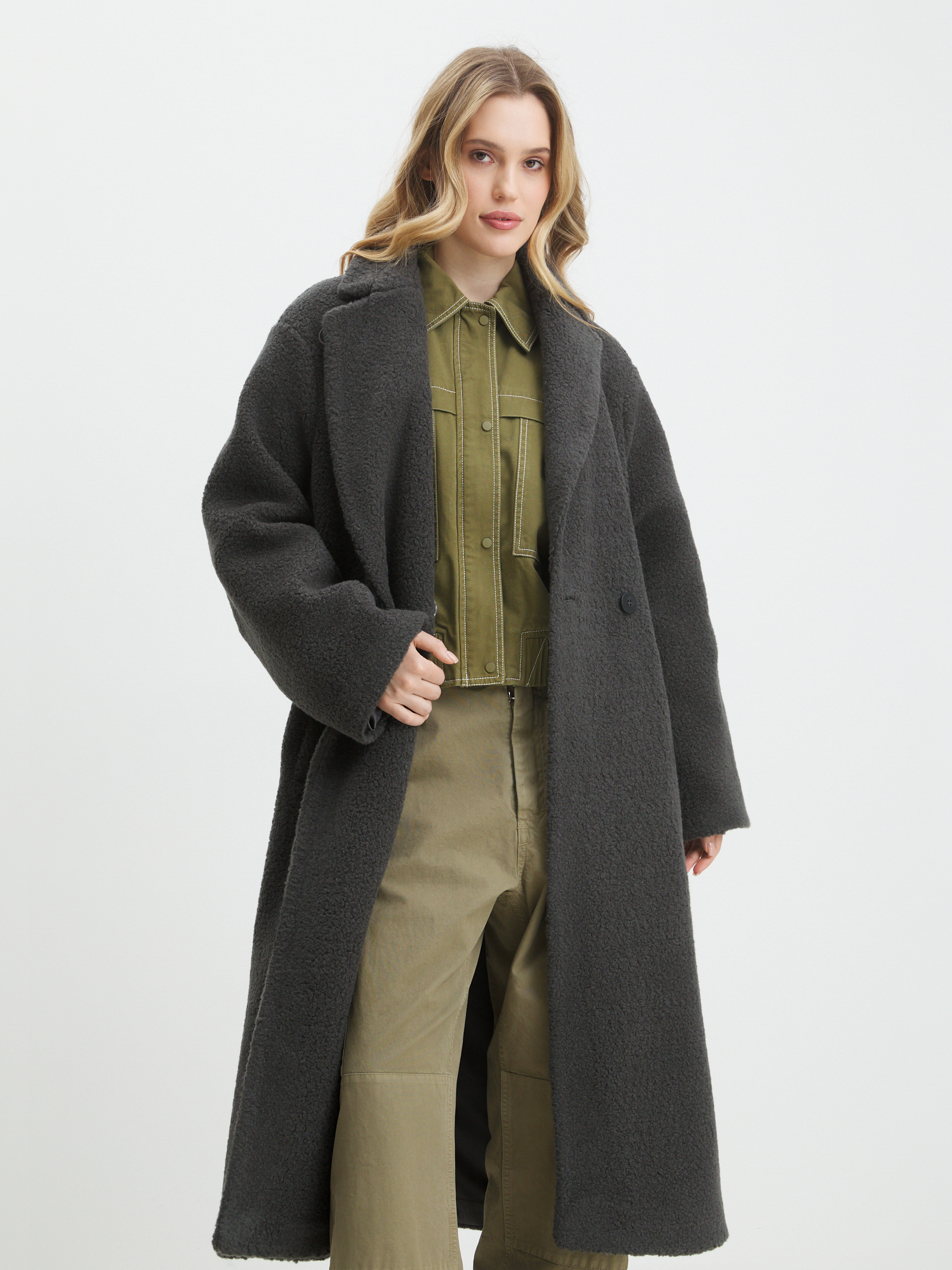 Женское пальто тедди MAISON DAVID KARINA_TEDDY 05 4508348, темно-серый