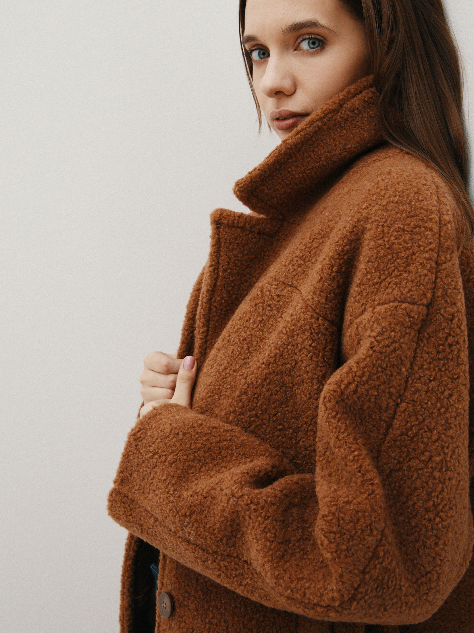 Женское полупальто тедди MAISON DAVID DIANA_TEDDY 05 4459341, коричневый