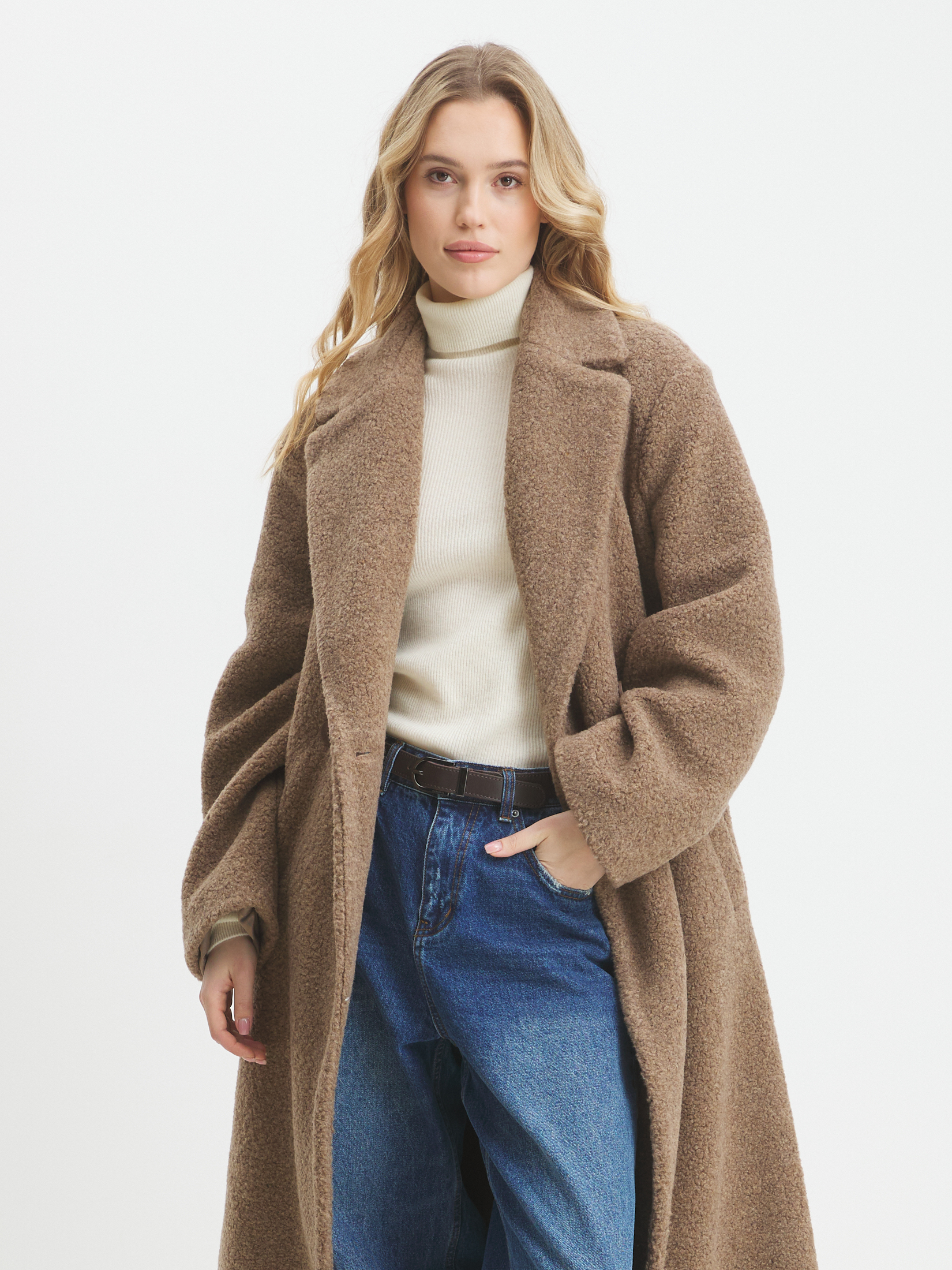 Женское пальто тедди MAISON DAVID KARINA_TEDDY 05 4508355, серо-коричневый