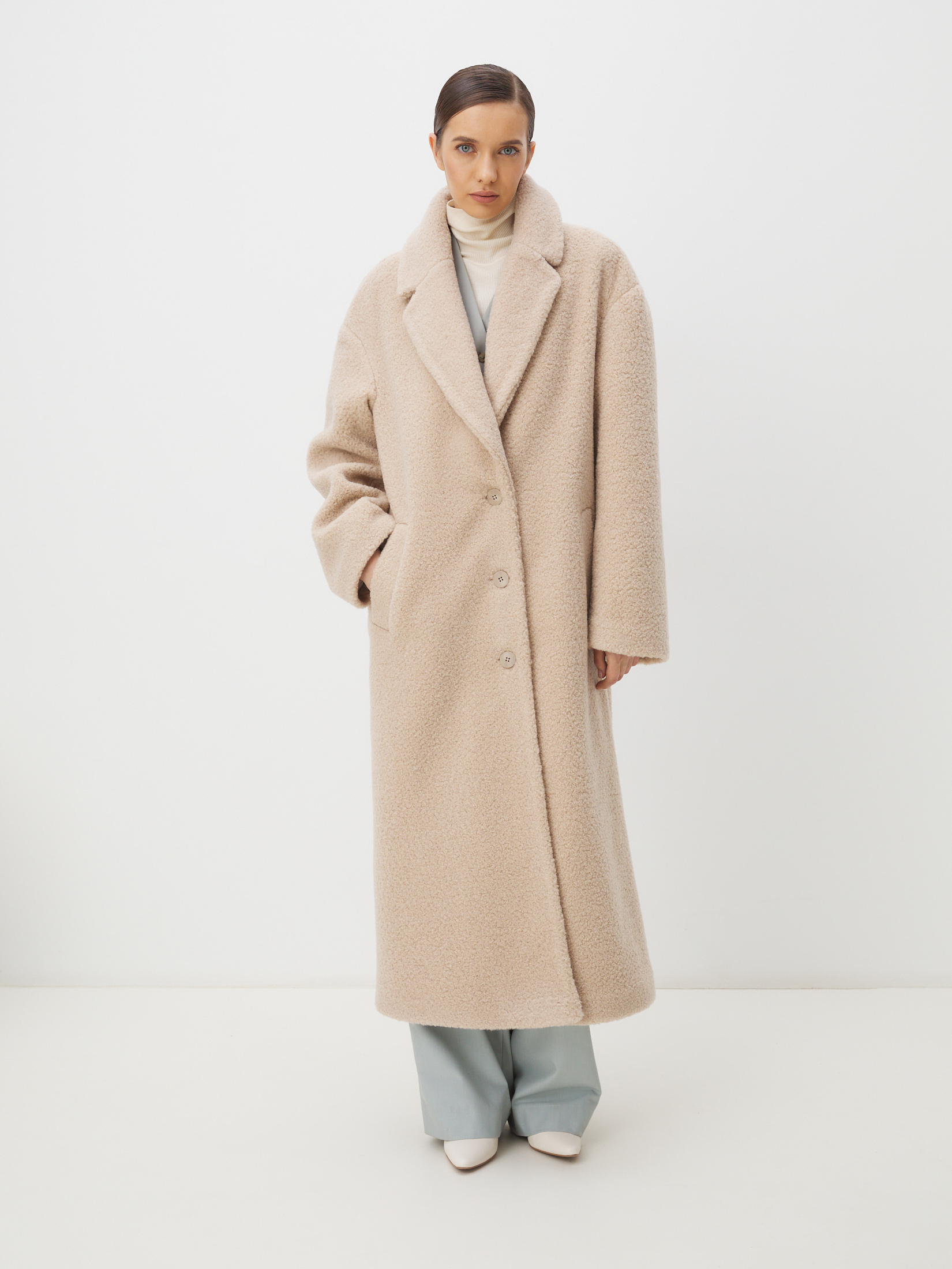 Женское пальто тедди MAISON DAVID FLEUR_TEDDY 05 4508259, светло-бежевый