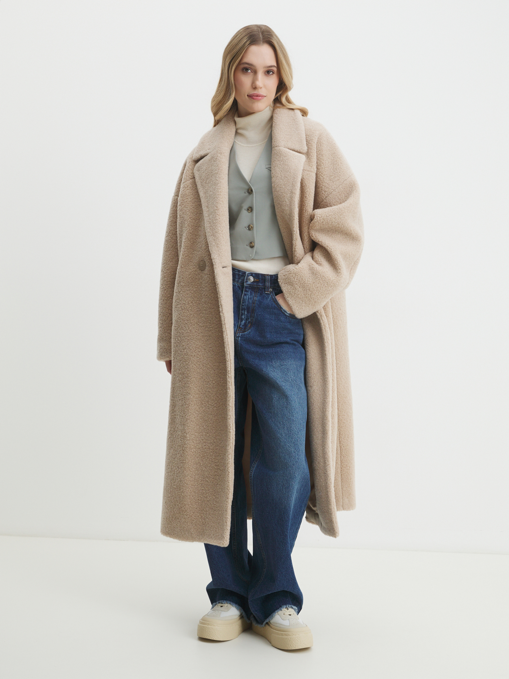 Женское пальто тедди MAISON DAVID JULIA_TEDDY 05 4507953, светло-бежевый