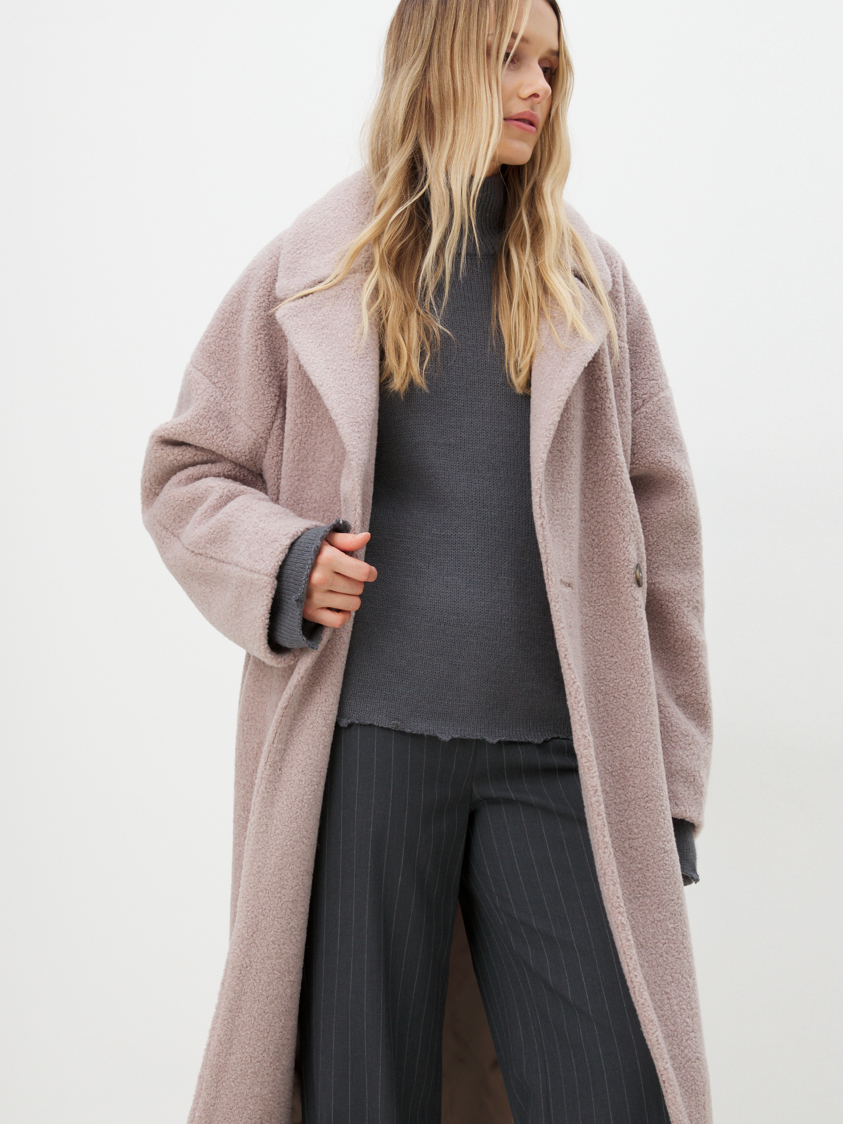 Женское пальто тедди MAISON DAVID JULIA_TEDDY 4293685, серо-розовый