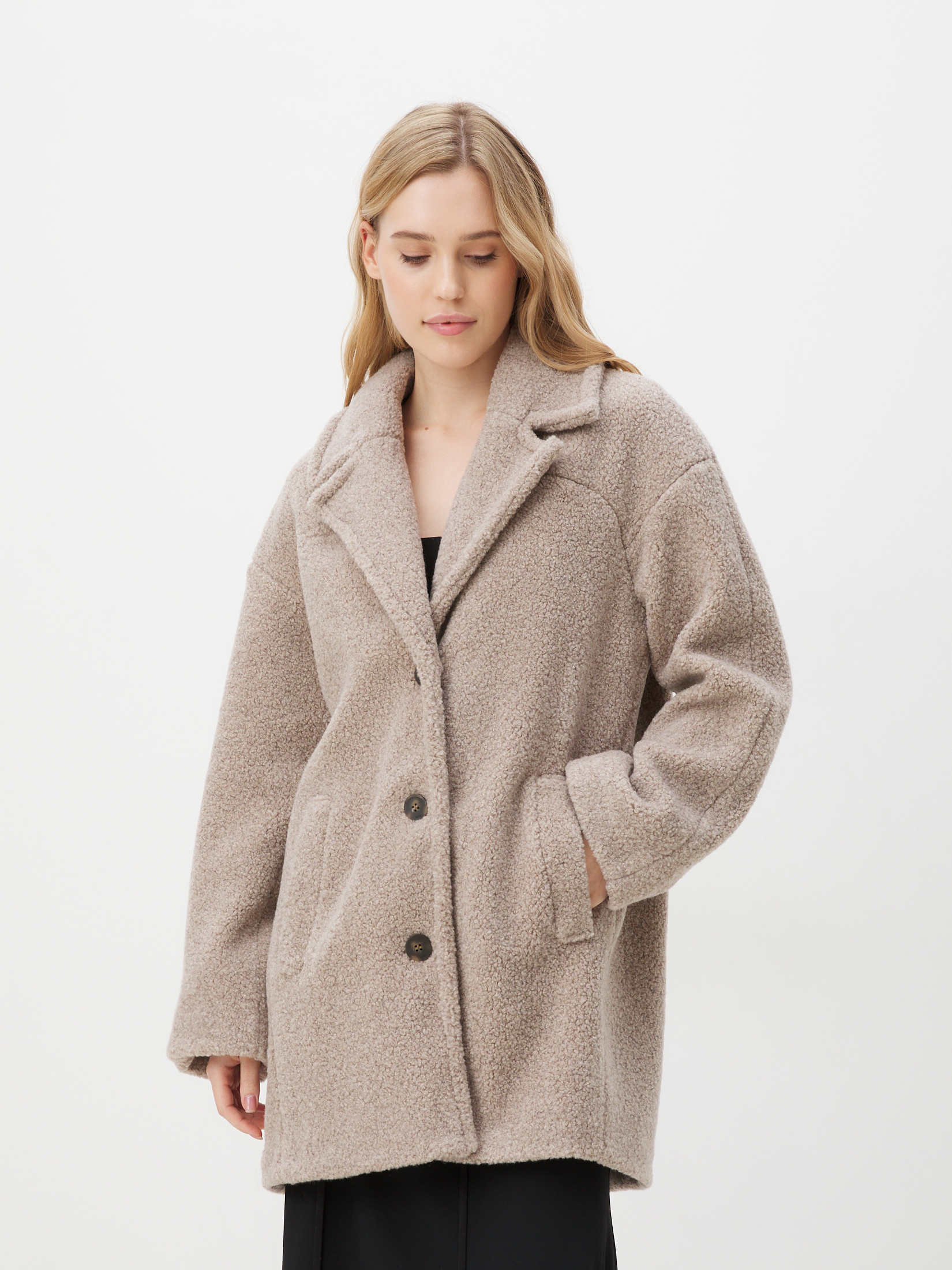 Женское полупальто тедди MAISON DAVID DIANA_TEDDY 4394582, серо-бежевый