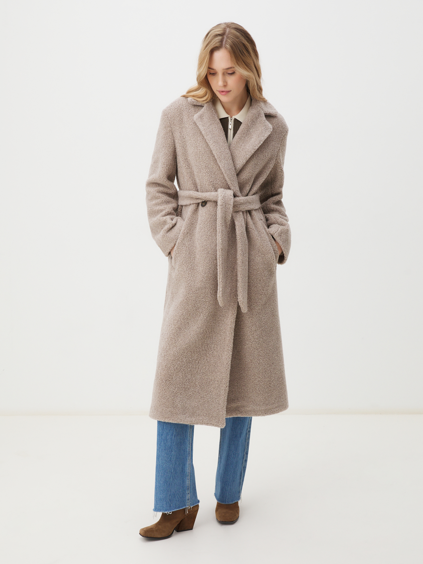 Женское пальто тедди MAISON DAVID MALTA_TEDDY 4301555, серо-бежевый